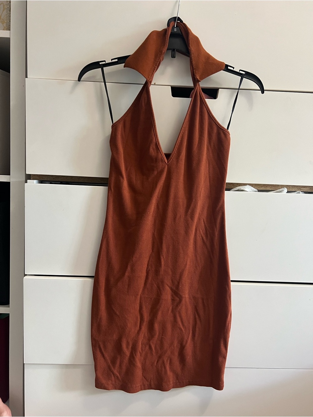 SHEIN Rust Halter V-Neck Mini Dress